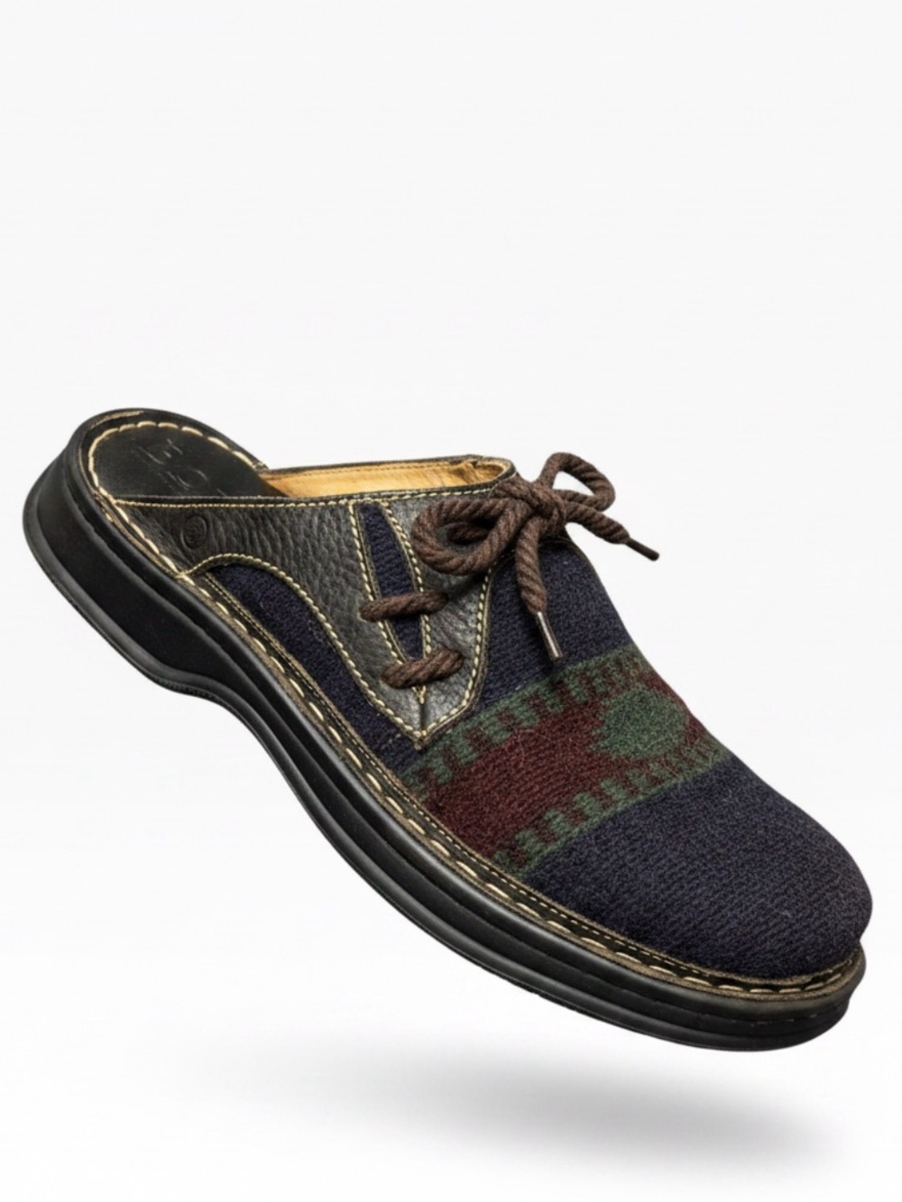Born Navy Knit Mule with Brown and Green Accent